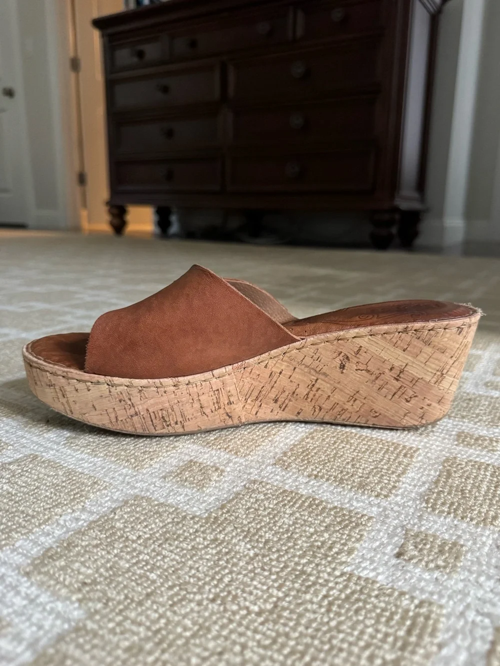Børn Leather Cork Wedge Slide Sandals Brown Buckle Comfort Shoes Women’s 10